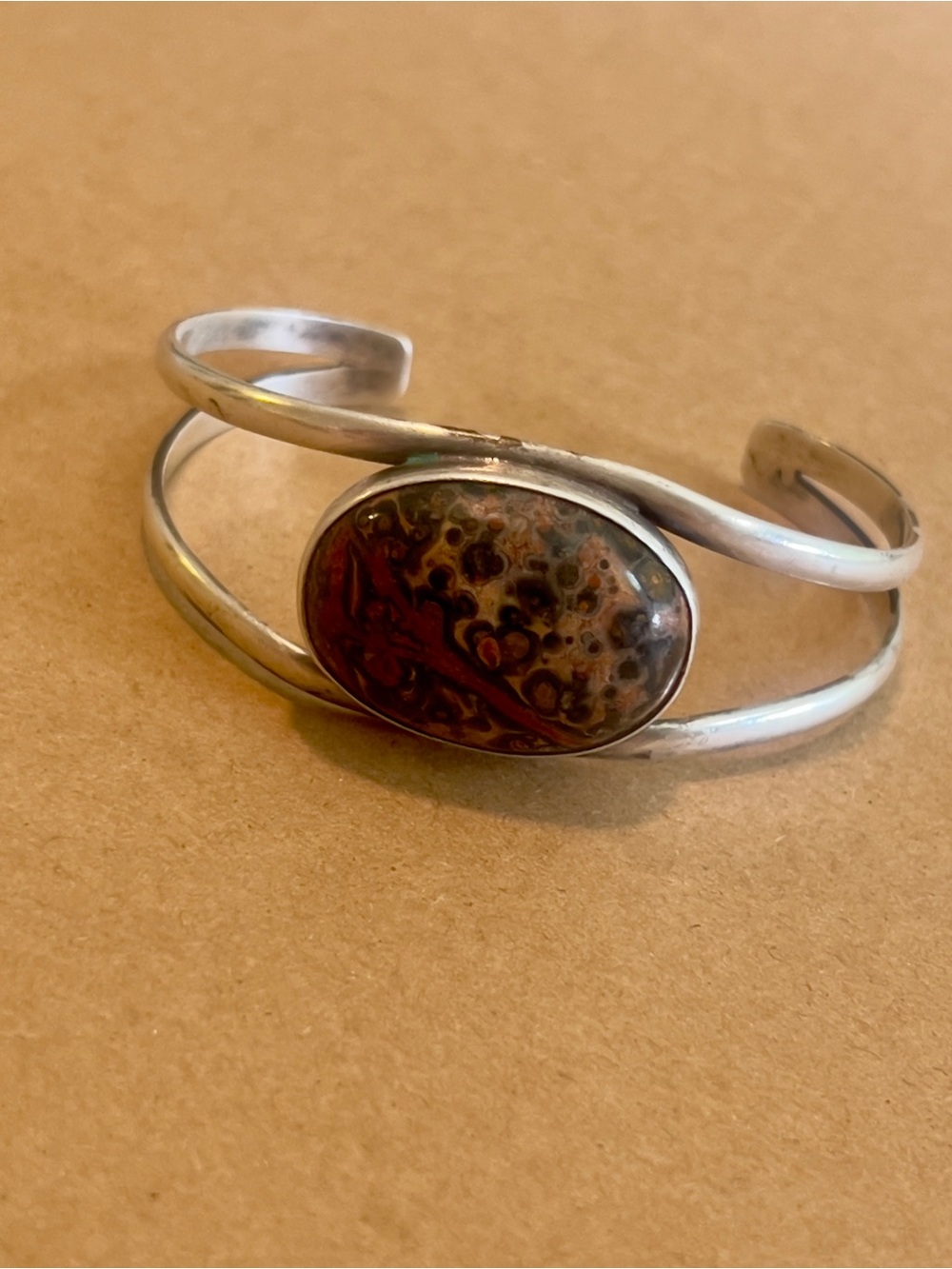 Vintage Sterling Silver Brown Jasper Cuff Taxco Bracelet